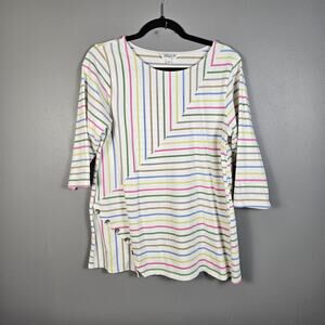 Jillian N Colorful Striped Tunic 3/4 Sleeve Women's Size Large L Casual Cotton